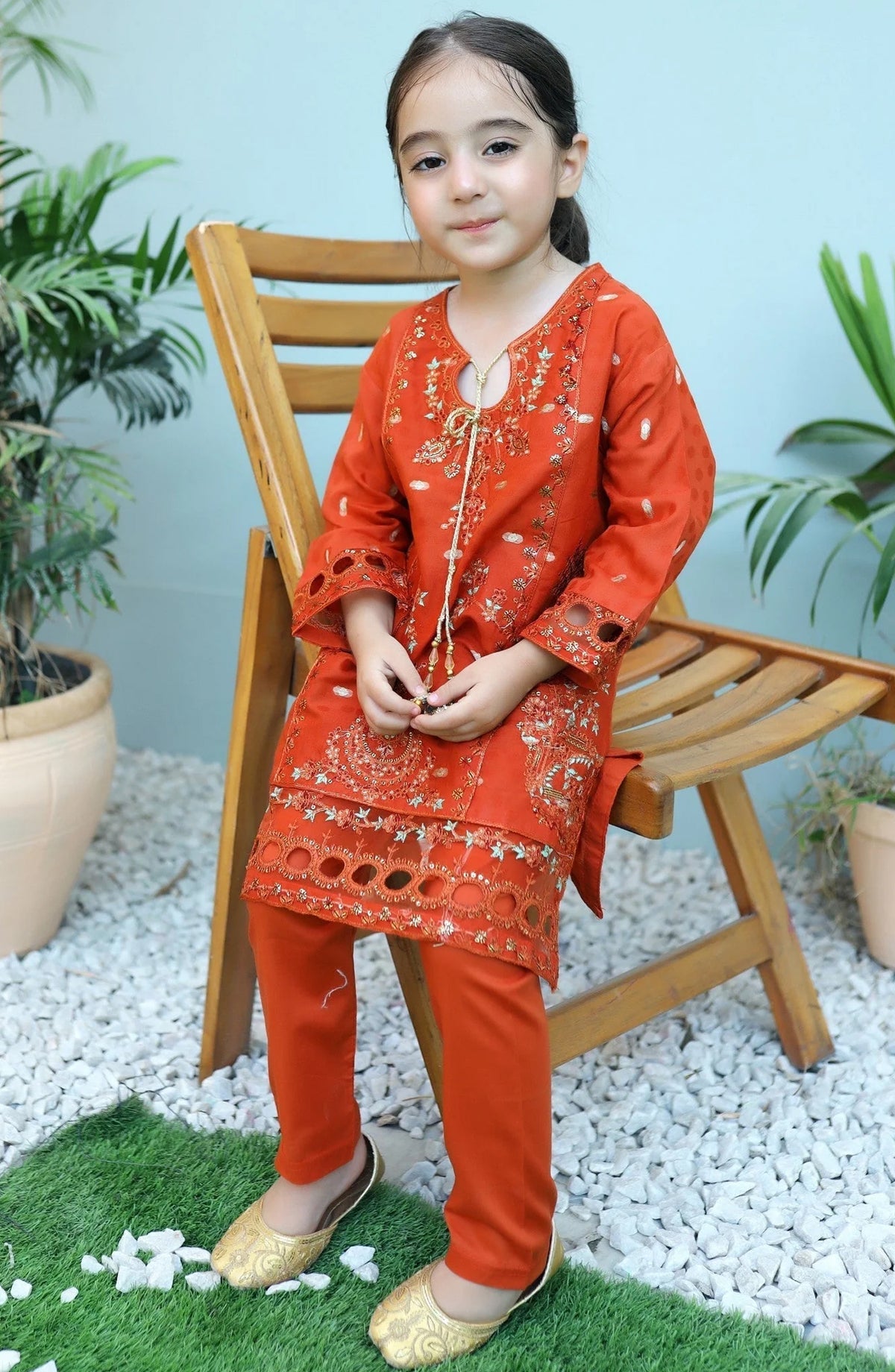 Chilli Orange 2pcs Embroidered Suit KST 075