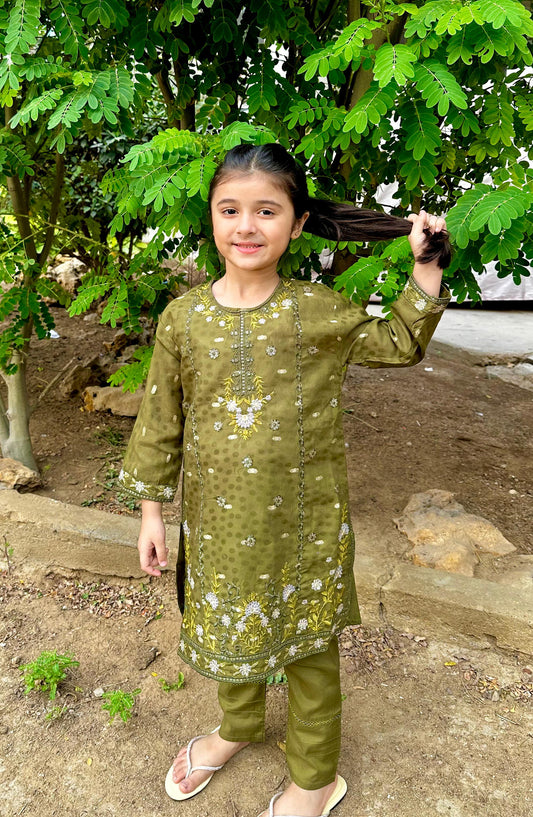 Olive Green Embroidered Suit KST 0073 KHN26NZ