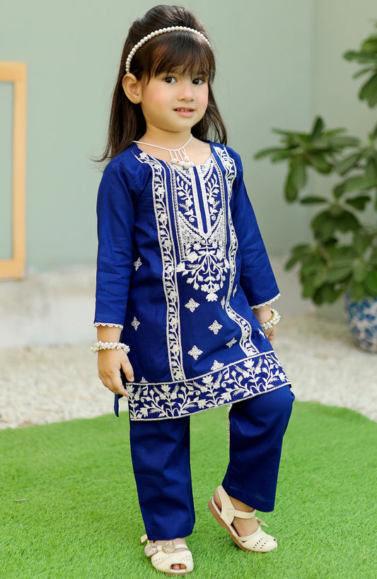 Dark Blue Embroidered 2Pcs Suit KST 078 KHN26NZ
