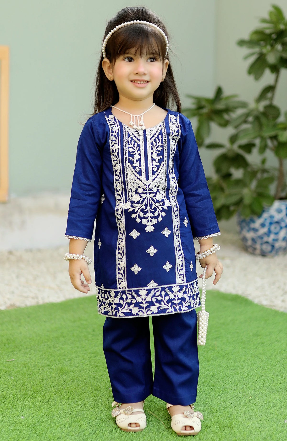 Dark Blue Embroidered 2Pcs Suit KST 078 KHN26NZ