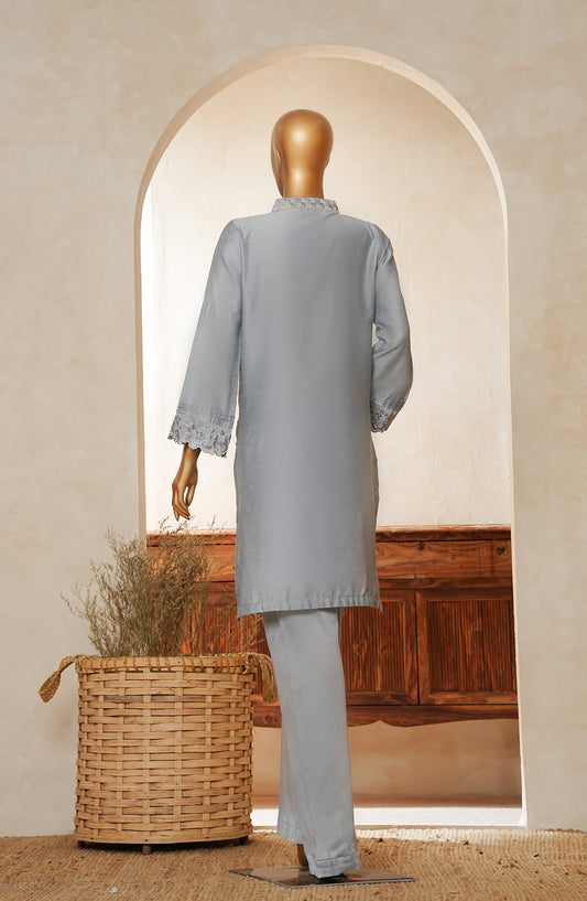 Khanak by Amna Khadija Embroidered Khadi Silk Stitched Co ord Sets - KE-01 - AM25KHNK - Grey - Casual Collection