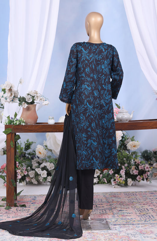 Khombi Embroidered Cotton Stitched 3 Piece Suit - Design-02 - KHM25CT - Blue - Formals Collection