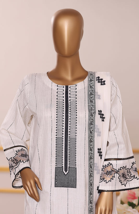 Khombi Embroidered Cotton Stitched 3 Piece Suit - Design-04 - KHM25CT - Off White - Formals Collection