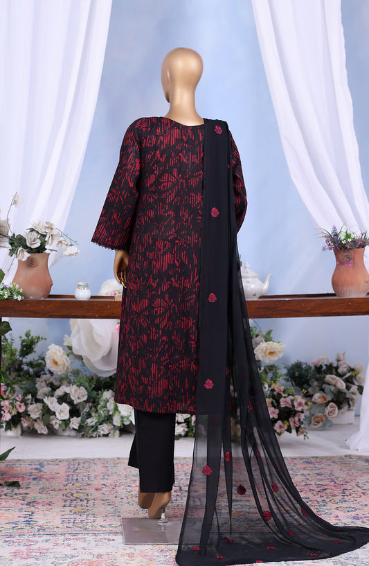 Khombi Embroidered Cotton Stitched 3 Piece Suit - Design-01 - KHM25CT - Maroon - Formals Collection