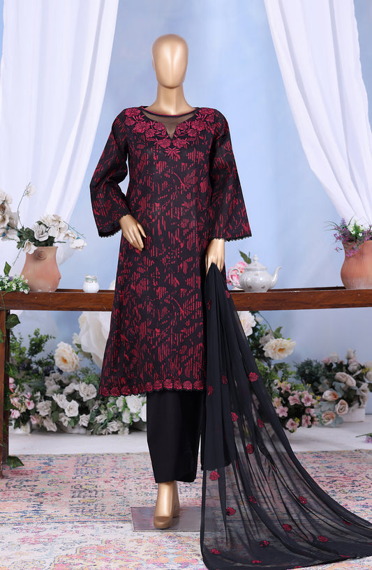 Khombi Embroidered Cotton Stitched 3 Piece Suit - Design-01 - KHM25CT - Maroon - Formals Collection