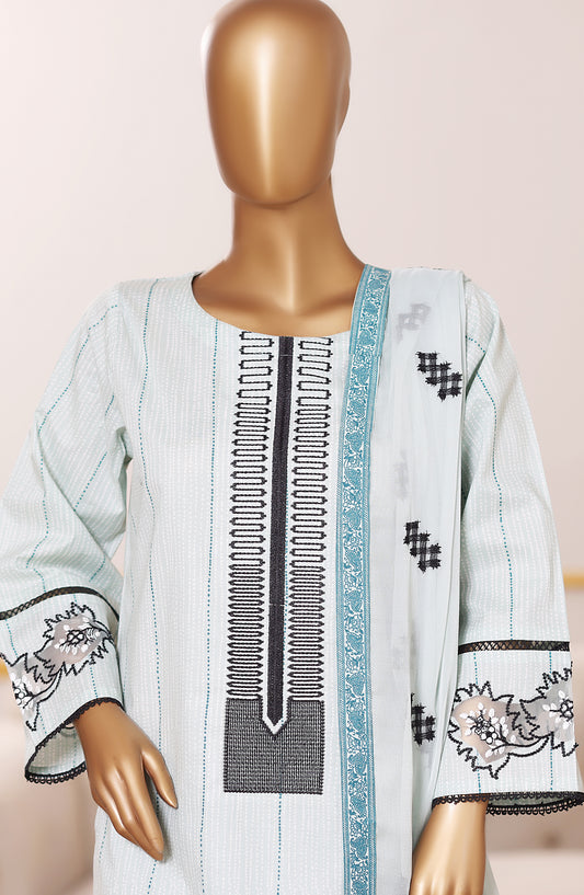 Khombi Embroidered Cotton Stitched 3 Piece Suit - Design-03 - KHM25CT - Blue - Formals Collection