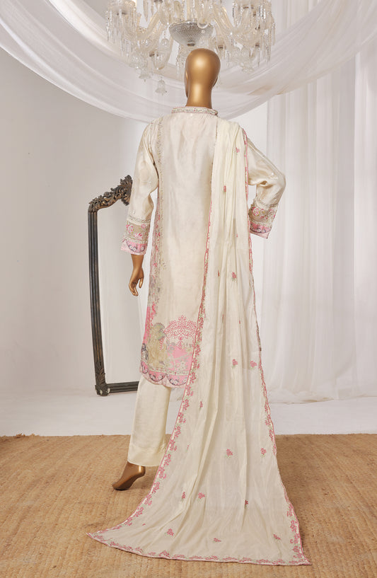 Khombi by Paisley Embroidered Silk Stitched 3 Piece Suit - Bliss - KHM25PS - White - Festive Collection