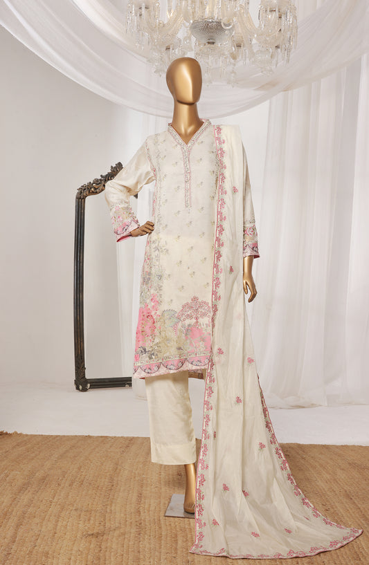 Khombi by Paisley Embroidered Silk Stitched 3 Piece Suit - Bliss - KHM25PS - White - Festive Collection