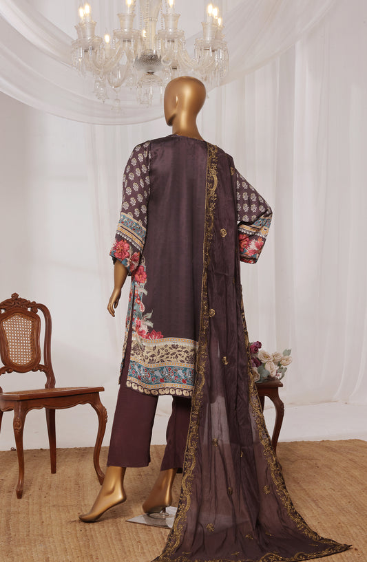 Khombi by Paisley Embroidered Silk Stitched 3 Piece Suit - Choco - KHM25PS - Brown - Festive Collection