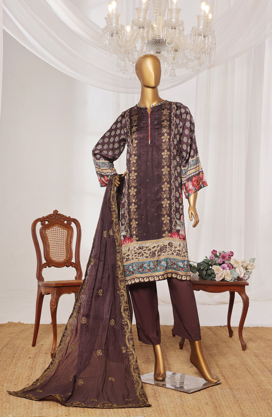 Khombi by Paisley Embroidered Silk Stitched 3 Piece Suit - Choco - KHM25PS - Brown - Festive Collection
