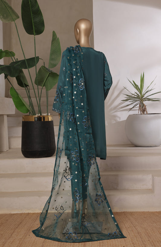 Khombi by Paisley Embroidered Raw Silk Stitched 3 Piece Suit - Curl-B - KHM25PS - Green - Festive Collection