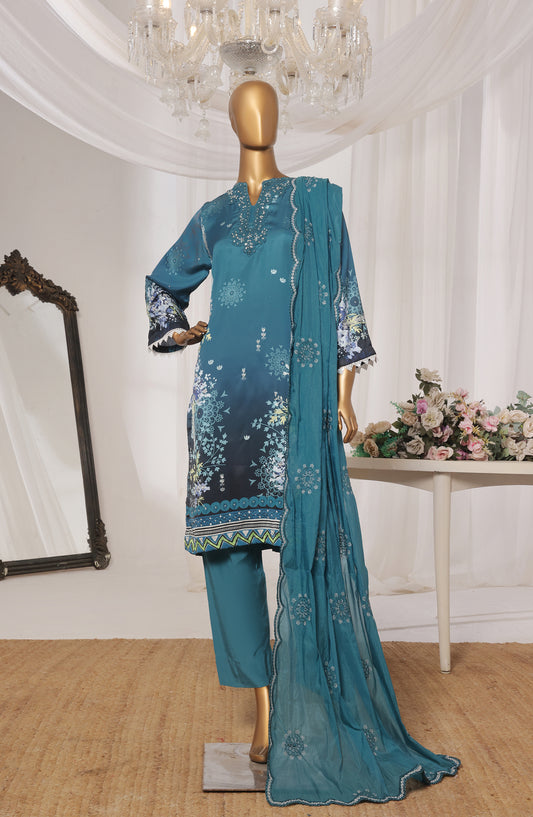 Khombi by Paisley Embroidered Silk Stitched 3 Piece Suit - Triangle-B - KHM25PS - Green - Festive Collection