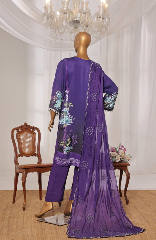 Khombi by Paisley Embroidered Silk Stitched 3 Piece Suit - Triangle-A - KHM25PS - Purple - Festive Collection