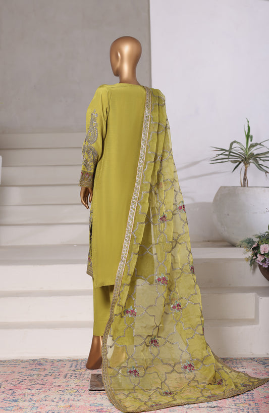 Khombi Embroidered Raw Silk Stitched 3 Piece Suit - Design-02 - KHM25RSL - Dhani - Formal Collection