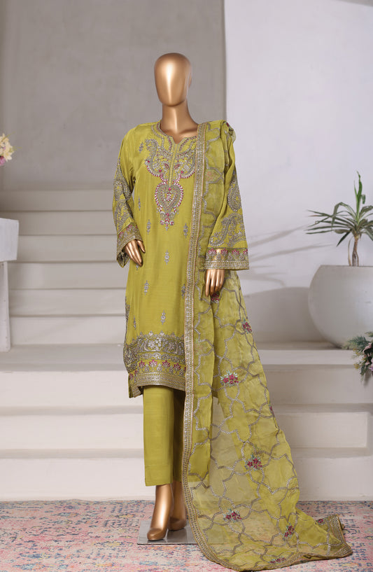 Khombi Embroidered Raw Silk Stitched 3 Piece Suit - Design-02 - KHM25RSL - Dhani - Formal Collection