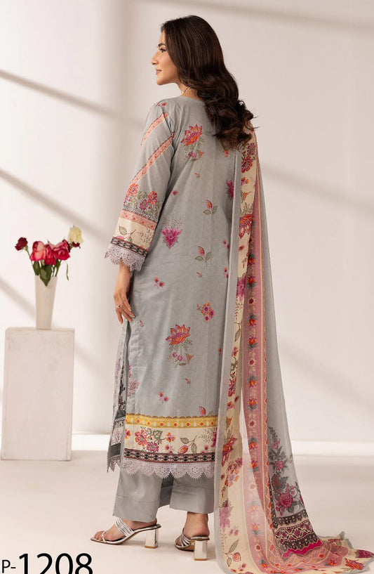 Khoobsurat by Al Karim Embroidered Lawn Unstitched 3 Piece Suit - MP-1208 - AK26KHB - Grey - Summer Collection