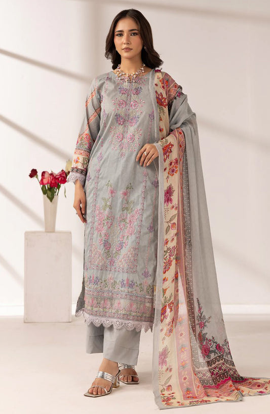 Khoobsurat by Al Karim Embroidered Lawn Unstitched 3 Piece Suit - MP-1208 - AK26KHB - Grey - Summer Collection