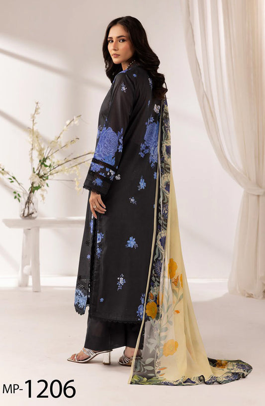 Khoobsurat by Al Karim Embroidered Lawn Unstitched 3 Piece Suit - MP-1206 - AK26KHB - Black - Summer Collection
