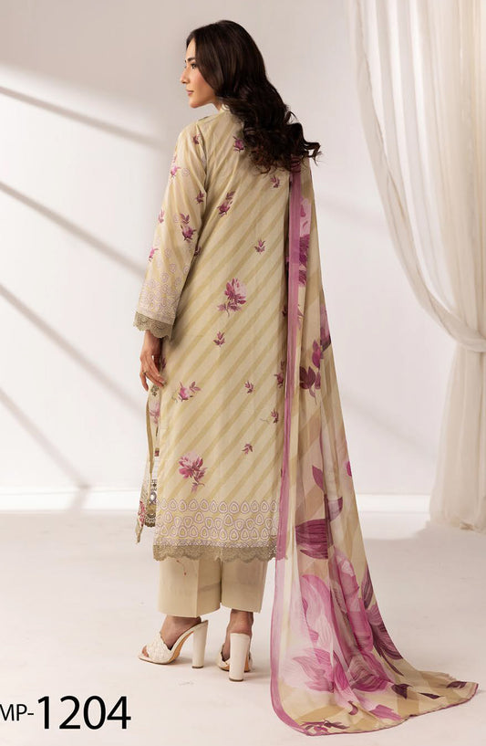 Khoobsurat by Al Karim Embroidered Lawn Unstitched 3 Piece Suit - MP-1204 - AK26KHB - Fawn - Summer Collection