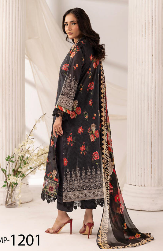 Khoobsurat by Al Karim Embroidered Lawn Unstitched 3 Piece Suit - MP-1201 - AK26KHB - Black - Summer Collection