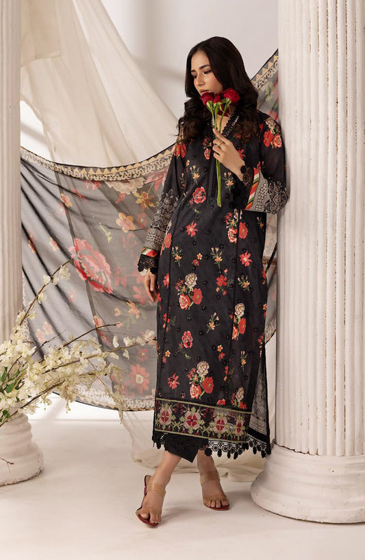 Khoobsurat by Al Karim Embroidered Lawn Unstitched 3 Piece Suit - MP-1201 - AK26KHB - Black - Summer Collection