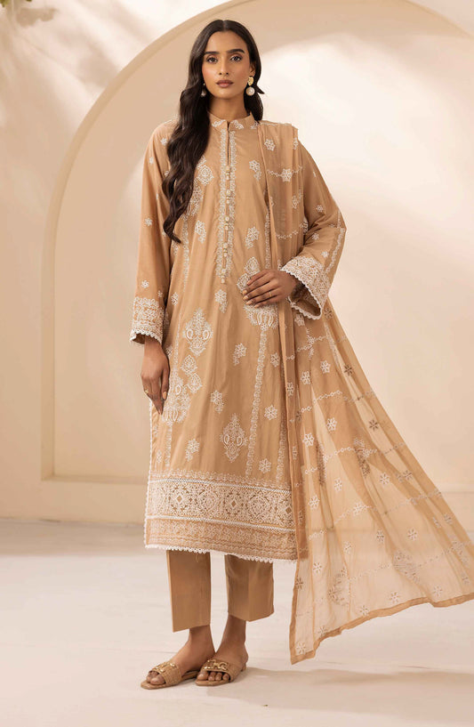 Khoobsurat by Al Karim Embroidered Lawn Unstitched 3 Piece Suit - LS-611 - AK26LW - Beige - Summer Collection