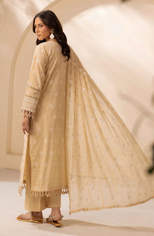 Khoobsurat by Al Karim Embroidered Lawn Unstitched 3 Piece Suit - LS-609 - AK26LW - Fawn - Summer Collection