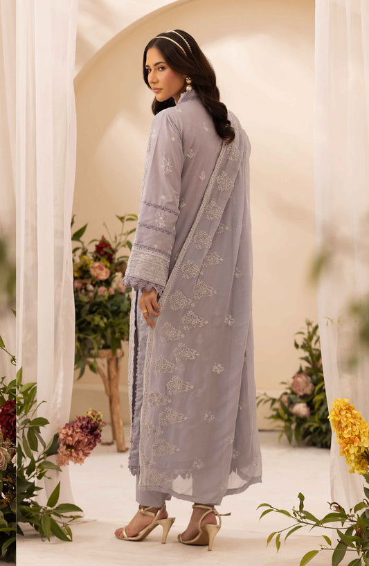 Khoobsurat by Al Karim Embroidered Lawn Unstitched 3 Piece Suit - LS-608 - AK26LW - Grey - Summer Collection