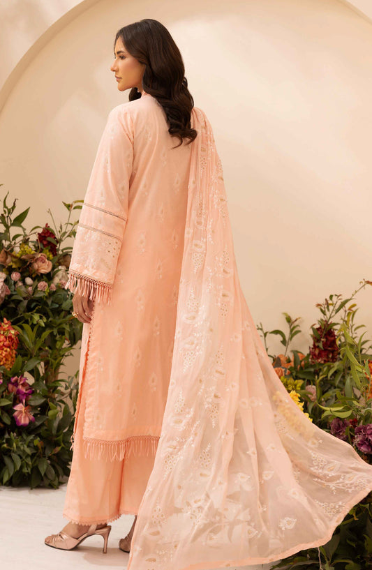 Khoobsurat by Al Karim Embroidered Lawn Unstitched 3 Piece Suit - LS-607 - AK26LW - Peach - Summer Collection