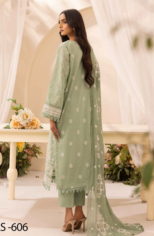 Khoobsurat by Al Karim Embroidered Lawn Unstitched 3 Piece Suit - LS-606 - AK26LW - Green - Summer Collection
