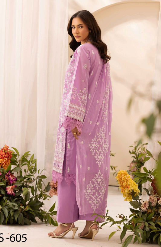 Khoobsurat by Al Karim Embroidered Lawn Unstitched 3 Piece Suit - LS-605 - AK26LW - Purple - Summer Collection