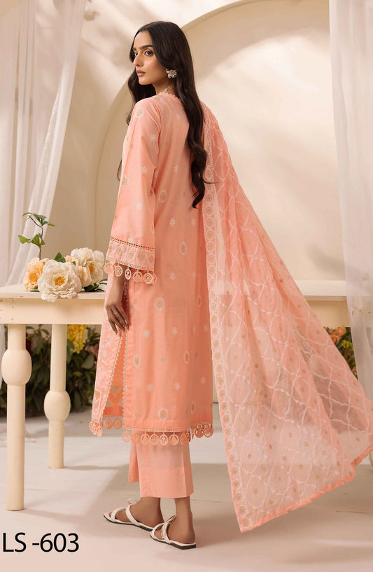 Khoobsurat by Al Karim Embroidered Lawn Unstitched 3 Piece Suit - LS-603 - AK26LW - Pink - Summer Collection