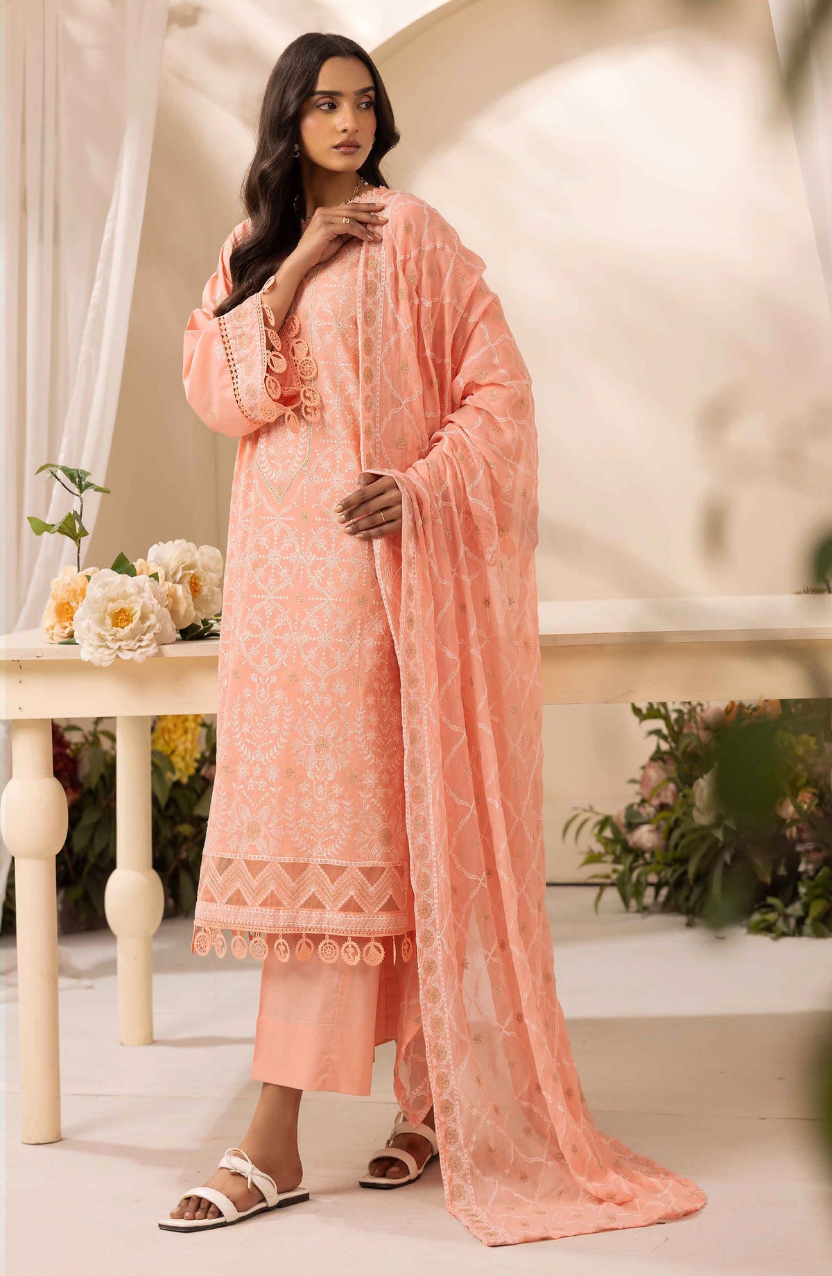 Khoobsurat by Al Karim Embroidered Lawn Unstitched 3 Piece Suit - LS-603 - AK26LW - Pink - Summer Collection