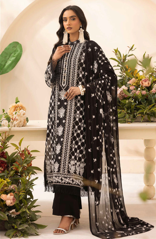 Khoobsurat by Al Karim Embroidered Lawn Unstitched 3 Piece Suit - LS-602 - AK26LW - Black - Summer Collection