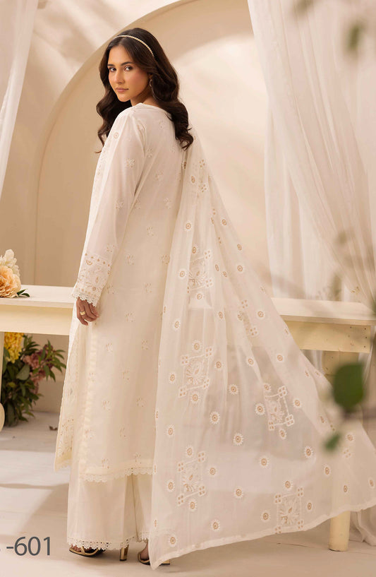 Khoobsurat by Al Karim Embroidered Lawn Unstitched 3 Piece Suit - LS-601 - AK26LW - White - Summer Collection