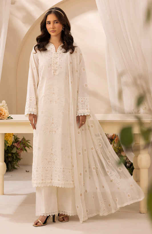 Khoobsurat by Al Karim Embroidered Lawn Unstitched 3 Piece Suit - LS-601 - AK26LW - White - Summer Collection