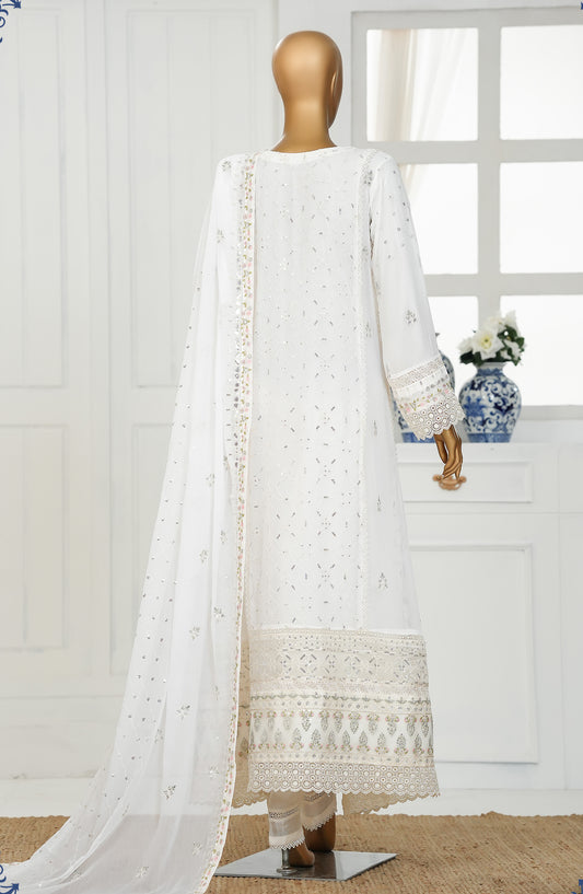 Khwabeeda by Maria Fabrics Embroidered Chiffon Stitched 3 Piece Suit - Nayla - MRF25KH - White - Formals Collection