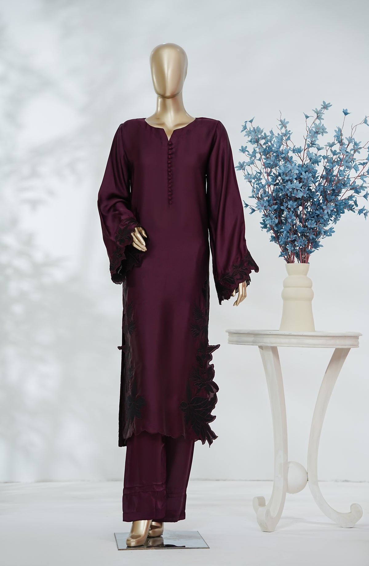 Kiara Luxe Silk by Amna Khadija Embroidered Shamooz Silk Stitched 2 Piece Suit - KLS-03 - AM26KRLS - Purple - Luxury Collection