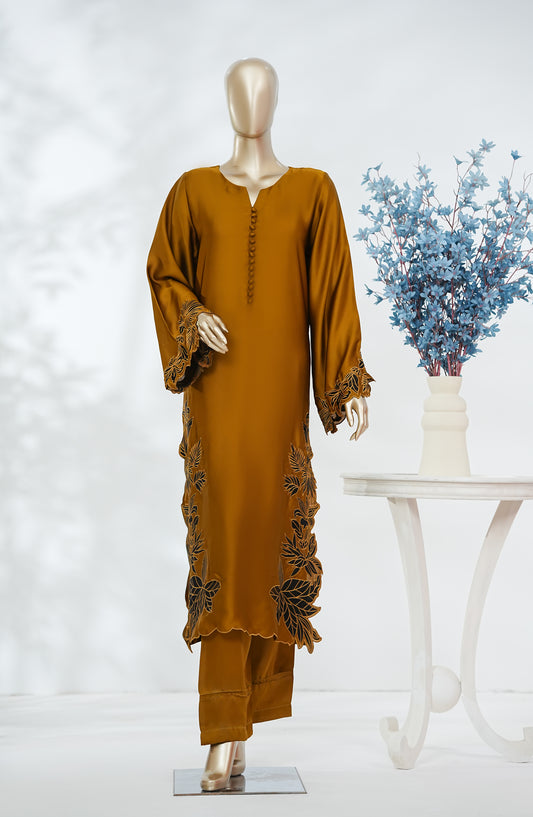 Kiara Luxe Silk by Amna Khadija Embroidered Shamooz Silk Stitched 2 Piece Suit - KLS-04 - AM26KRLS - Rust - Luxury Collection