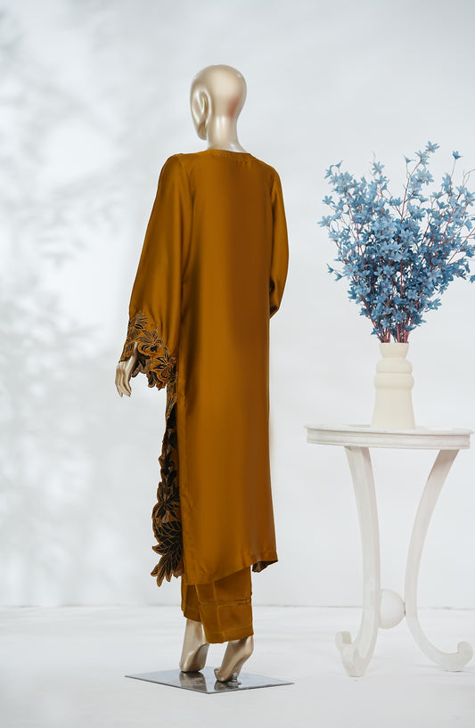 Kiara Luxe Silk by Amna Khadija Embroidered Shamooz Silk Stitched 2 Piece Suit - KLS-04 - AM26KRLS - Rust - Luxury Collection