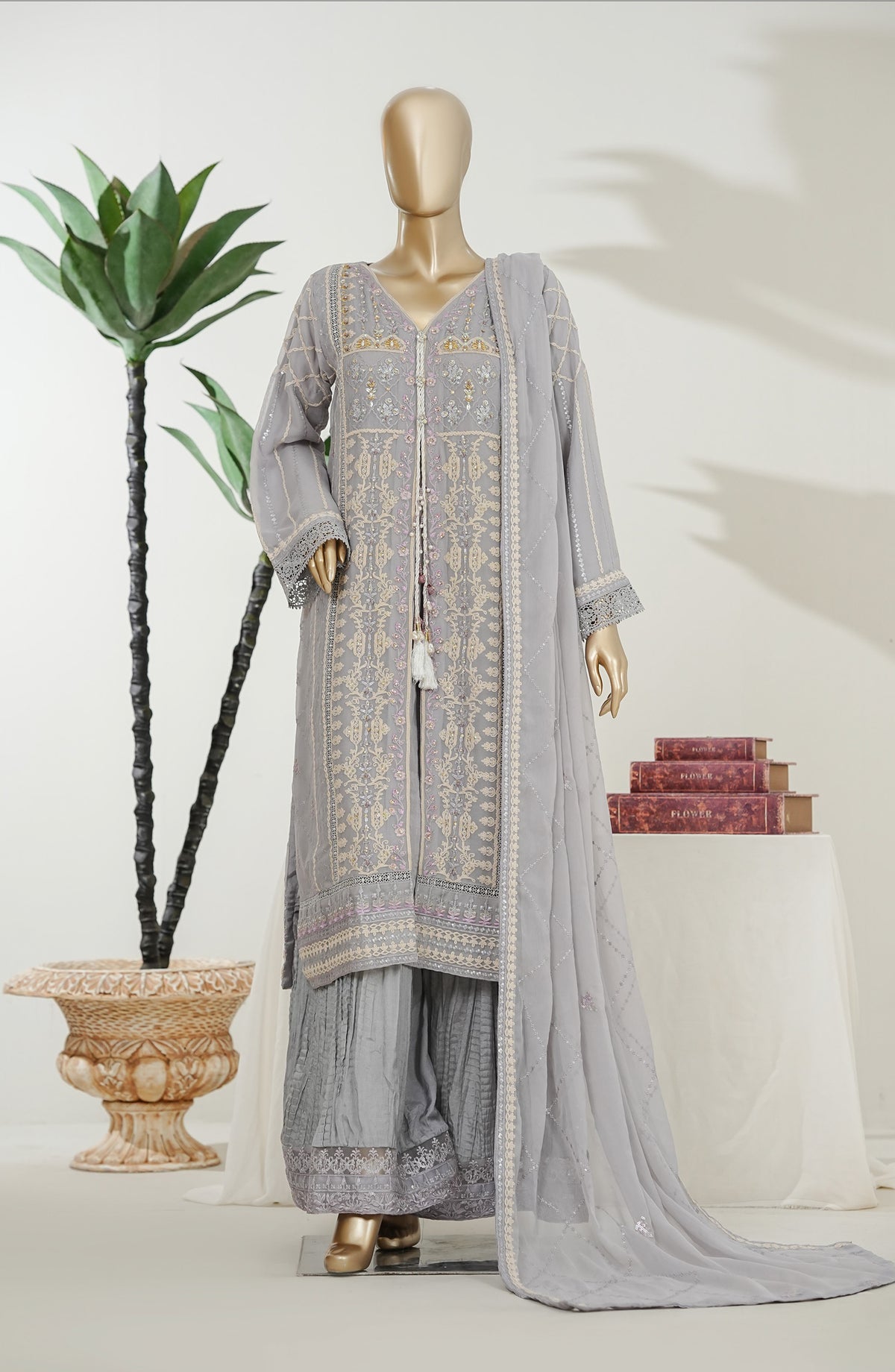 Kiara by Maria Fabrics Embroidered Chiffon Stitched 3 Piece Suit - Lazneen - MRF26KRA - Blue - Festive Collection