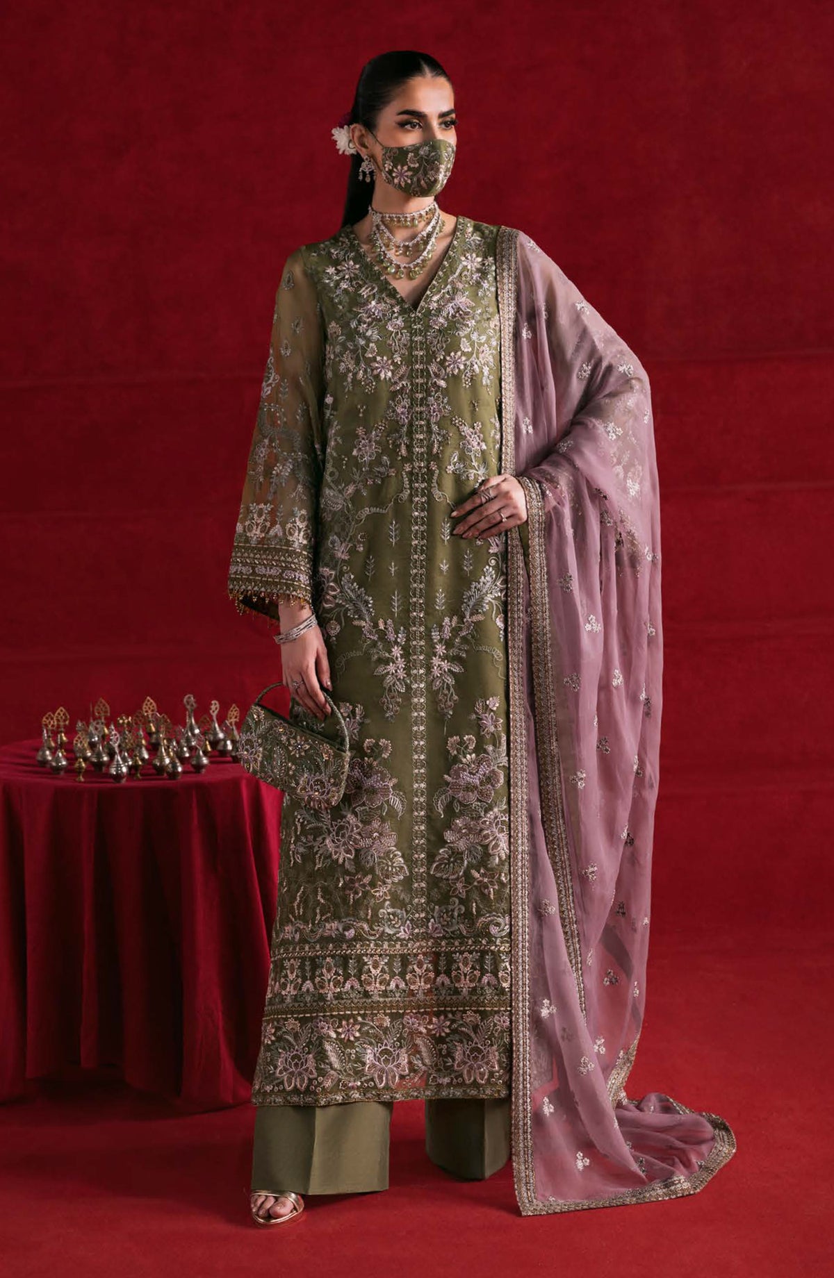 Kohinoor by Flossie Embroidered Luxury Chiffon Unstitched 3 Piece Suit - KOH-10 - FLS25KHN - Green - Luxury Collection