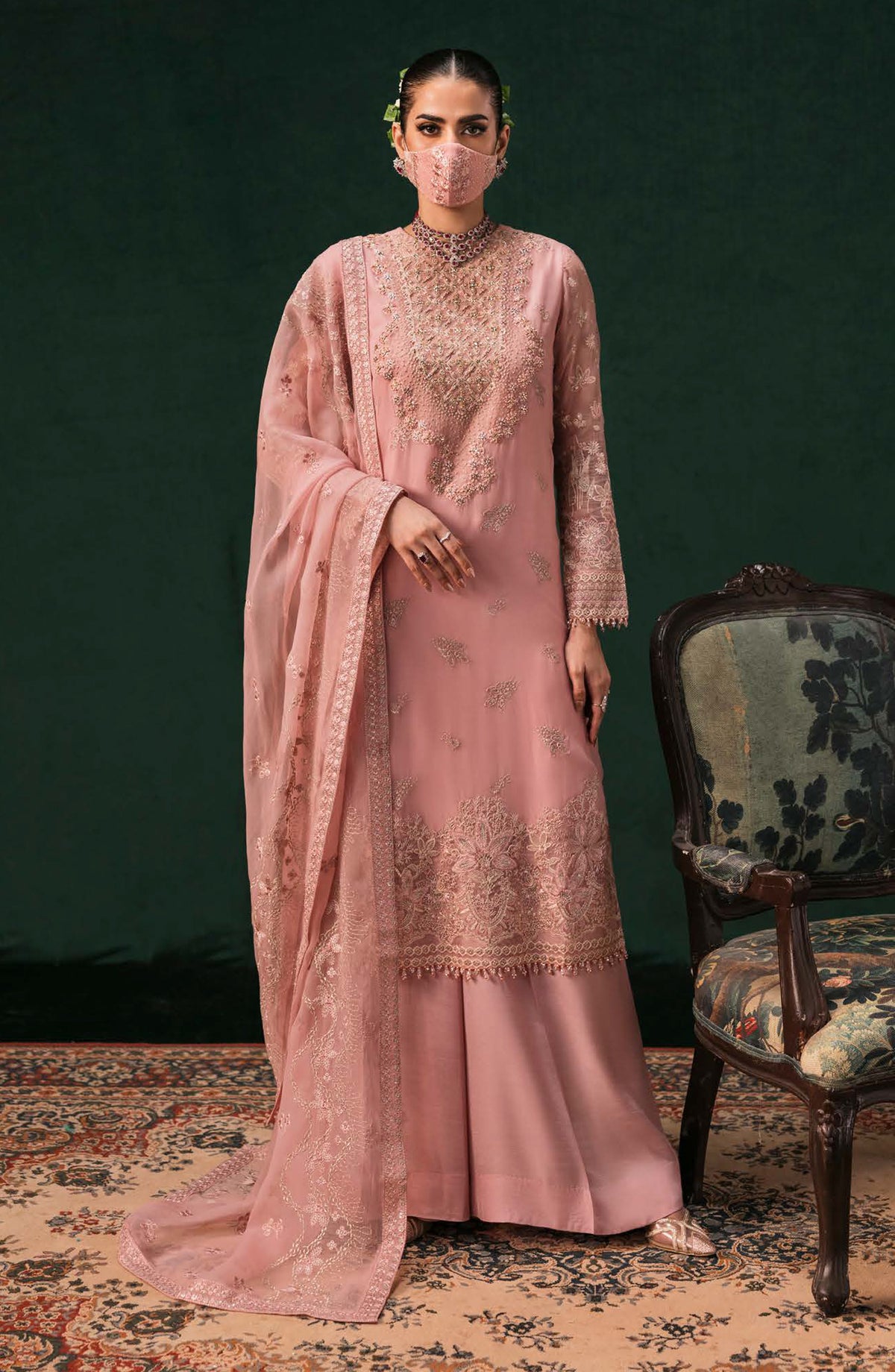Kohinoor by Flossie Embroidered Luxury Chiffon Unstitched 3 Piece Suit - KOH-09 - FLS25KHN - Pink - Luxury Collection