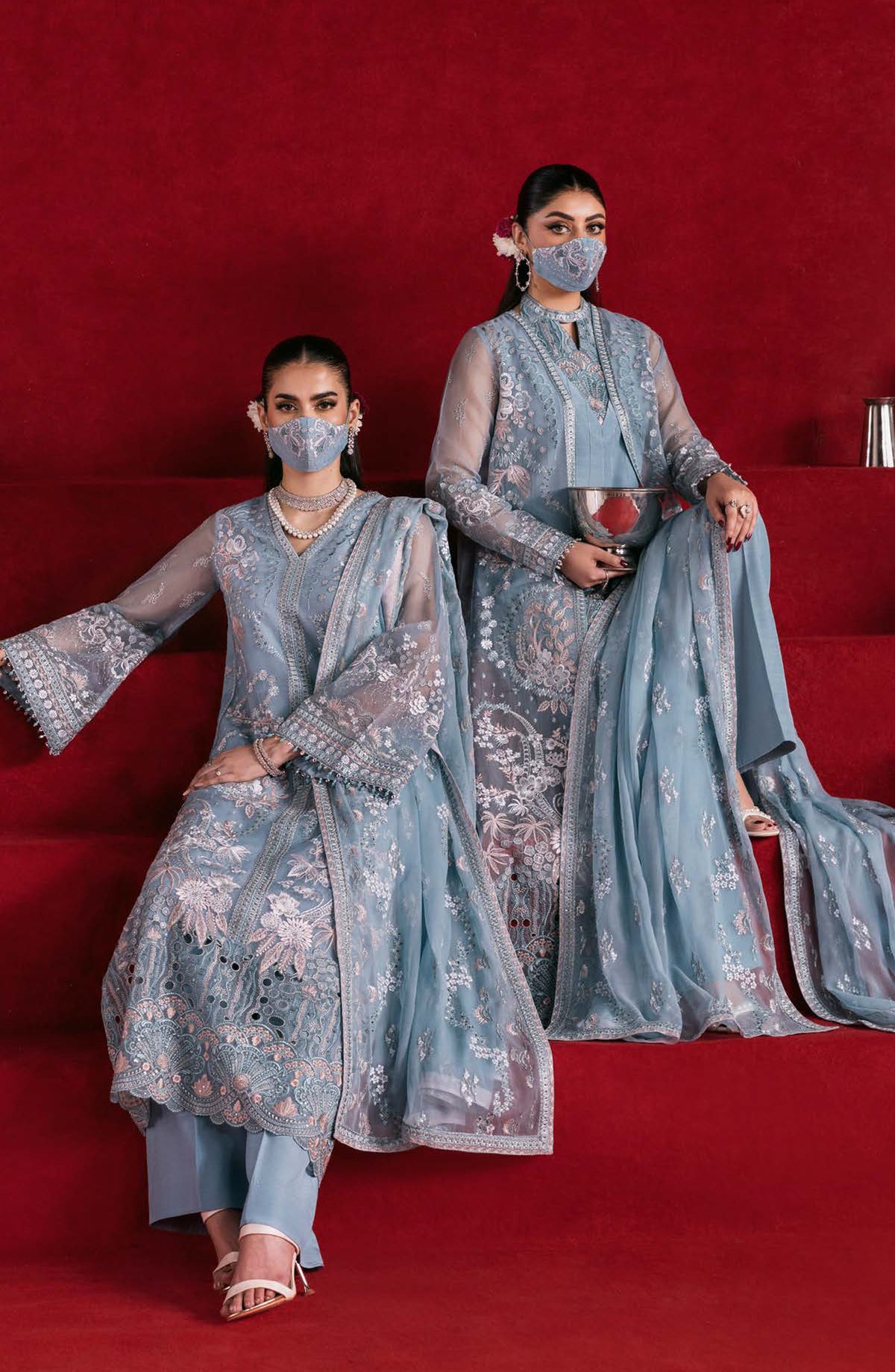 Kohinoor by Flossie Embroidered Luxury Chiffon Unstitched 3 Piece Suit - KOH-07 - FLS25KHN - Blue - Luxury Collection