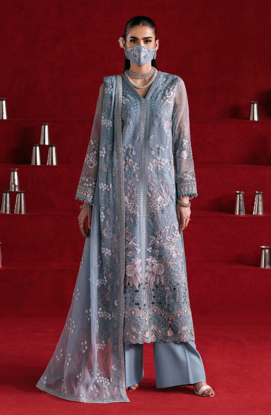 Kohinoor by Flossie Embroidered Luxury Chiffon Unstitched 3 Piece Suit - KOH-07 - FLS25KHN - Blue - Luxury Collection