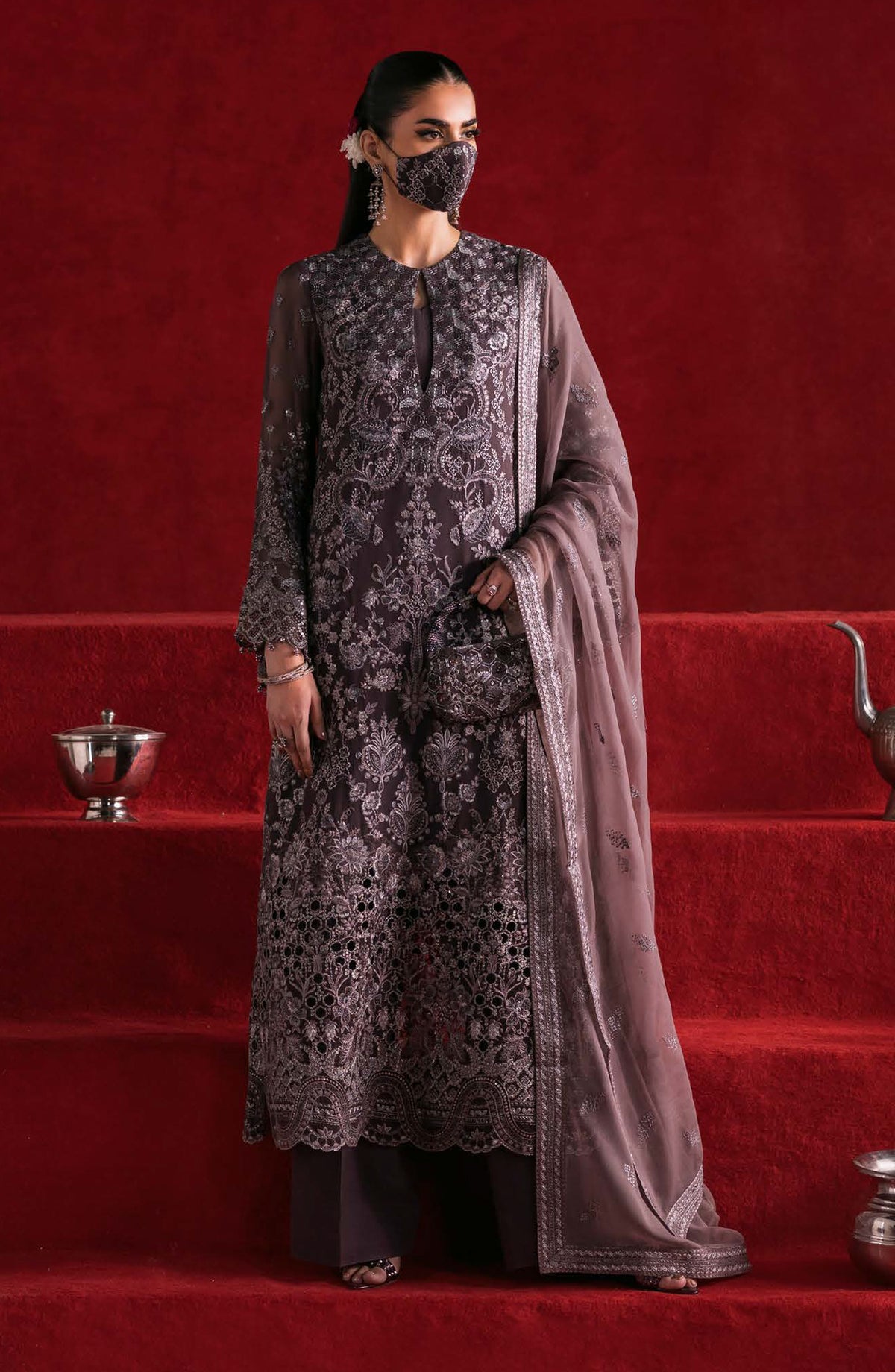 Kohinoor by Flossie Embroidered Luxury Chiffon Unstitched 3 Piece Suit - KOH-06 - FLS25KHN - Purple - Luxury Collection