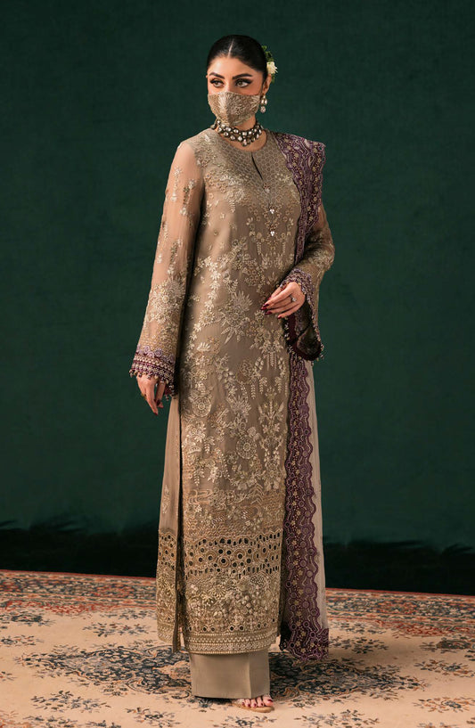 Kohinoor by Flossie Embroidered Luxury Chiffon Unstitched 3 Piece Suit - KOH-05 - FLS25KHN - Beige - Luxury Collection