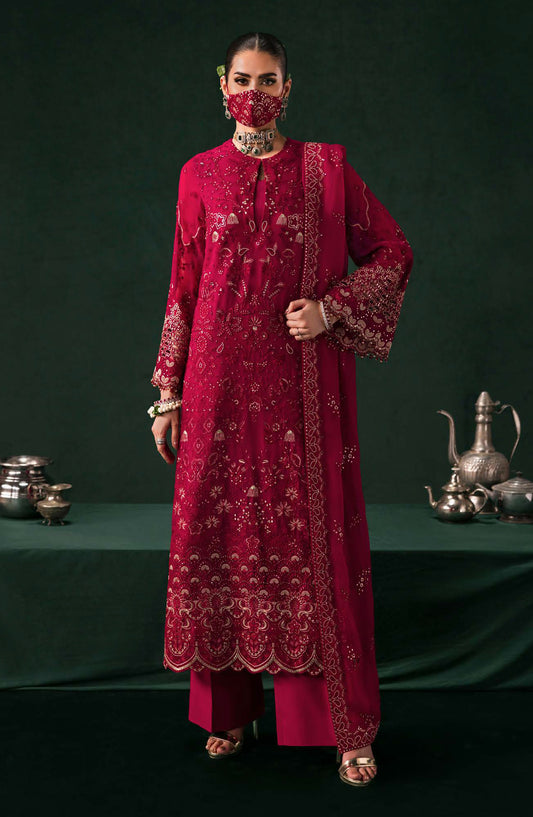 Kohinoor by Flossie Embroidered Luxury Chiffon Unstitched 3 Piece Suit - KOH-04 - FLS25KHN - Red - Luxury Collection