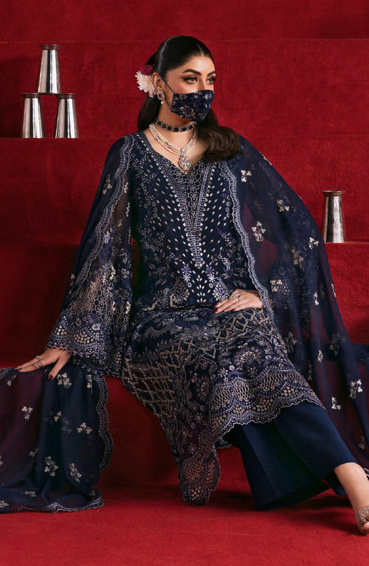 Kohinoor by Flossie Embroidered Luxury Chiffon Unstitched 3 Piece Suit - KOH-03 - FLS25KHN - Blue - Luxury Collection