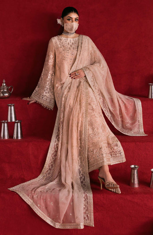 Kohinoor by Flossie Embroidered Luxury Chiffon Unstitched 3 Piece Suit - KOH-01 - FLS25KHN - Peach - Luxury Collection